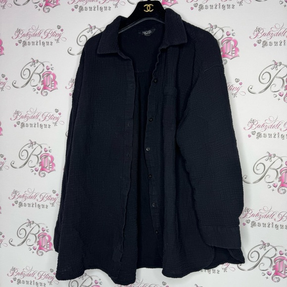 Rachel Roy Button down long sleeve polo black soft beachy flowy comfy xxl - Picture 5 of 9